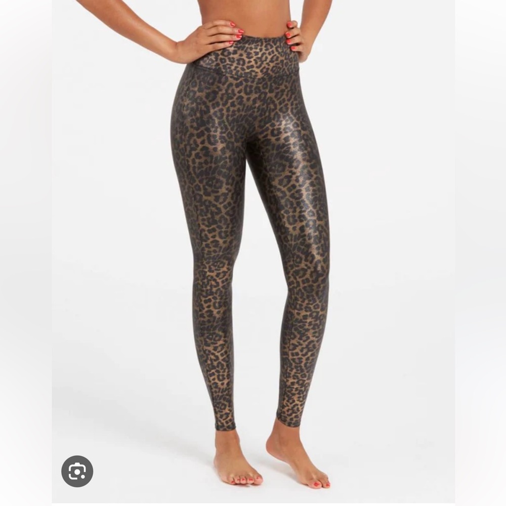 Spanx faux leather leopard leggings